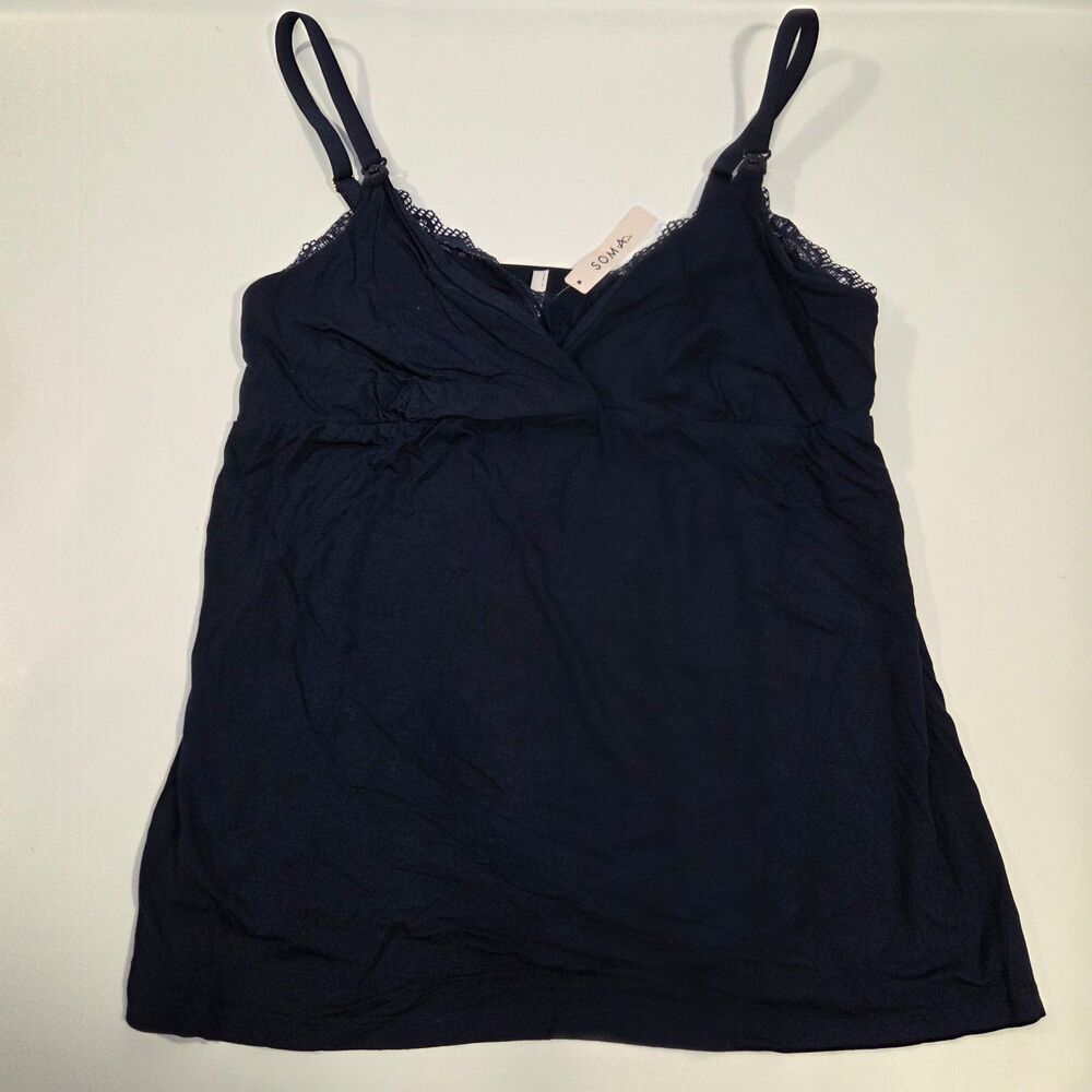 SOMA Cool Nights Nursing Navy Lace Trim Camisole Tank Top L NEW